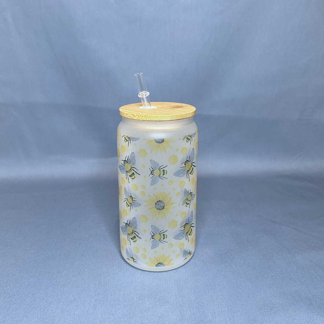 Sunny Bee - Glass Tumbler with Bamboo Lid