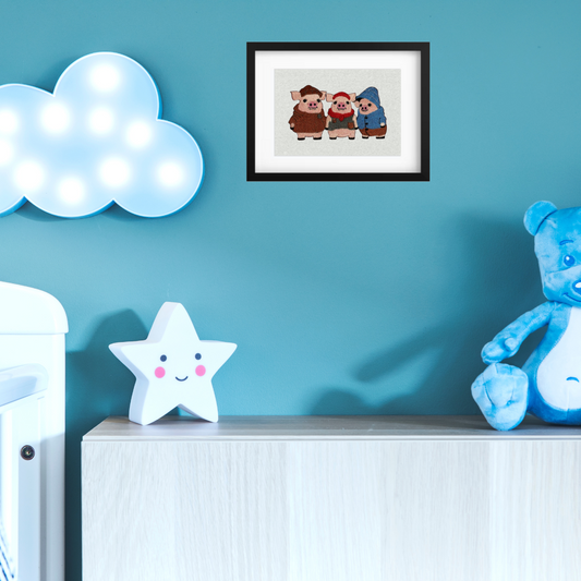 Three Little Pigs - Embroidered Framed Art