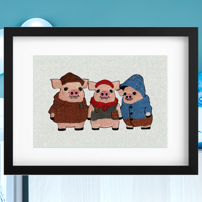 Three Little Pigs - Embroidered Framed Art